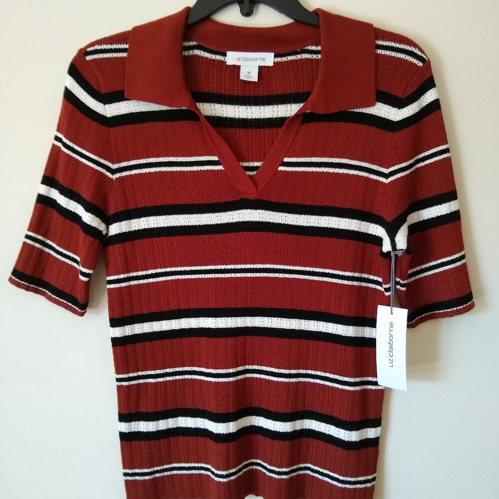LIZ CLAIBORNE BROWN STRIPE PULLOVER. NWT